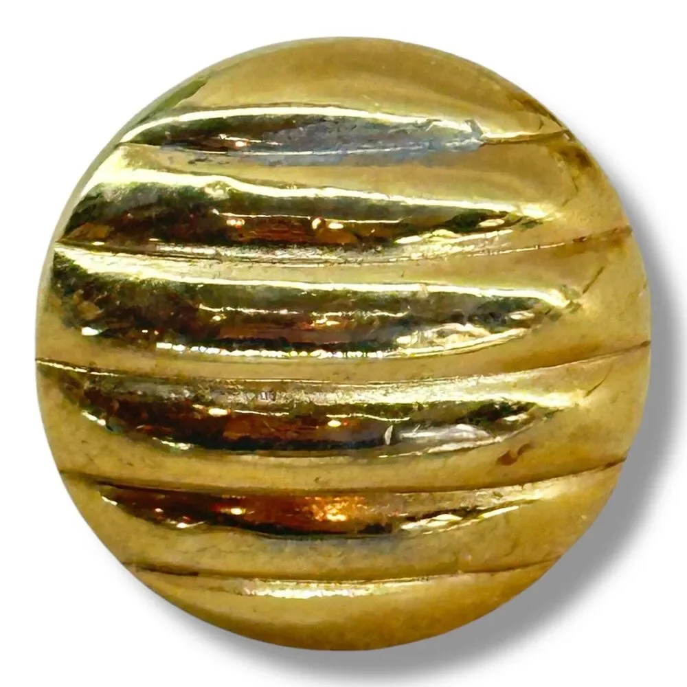Vintage Crown Trifari Domed Earring Clip On Button Style Ribbed Gold Tone Signed